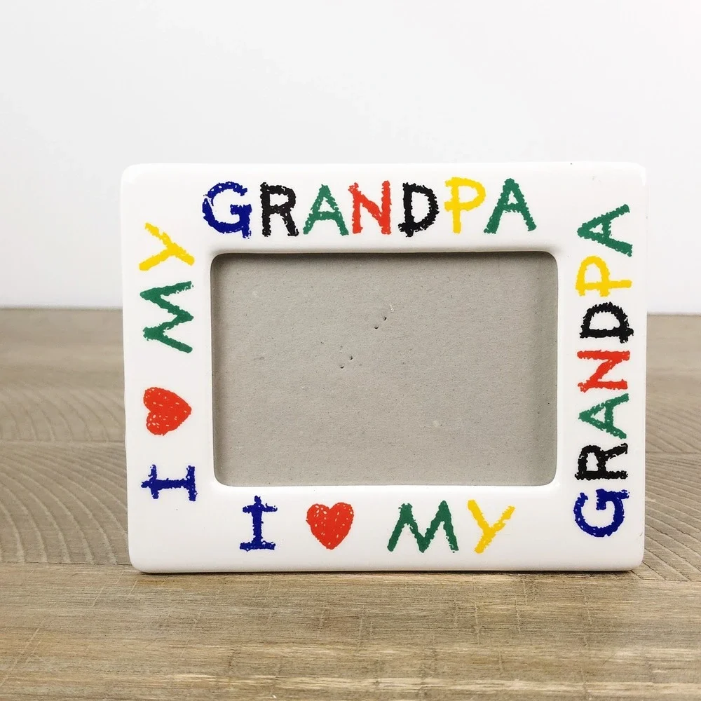 Ceramic Picture Frame I Love My Grandpa Colorful Holds 4x6 Photo Keepsake 90's